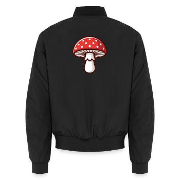 Cartoon-roter Krötenpilz mit weißen Flecken - Unisex Bomberjacke - Schwarz - Hinten - AI Model Male 185 light (185cm)