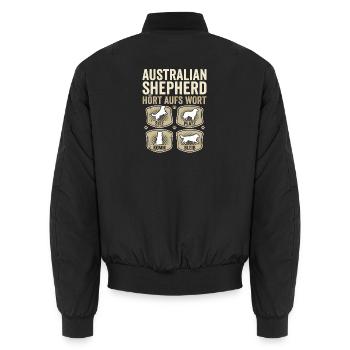 Australian Shepherd Gehorsam Sitz Platz Bleib - Unisex Bomberjacke - Schwarz - Hinten - AI Model Male 185 light (185cm)