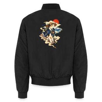 Wanderkatze Fuji Japan Ukiyoe Reise Abenteuer - Unisex Bomberjacke - Schwarz - Hinten - AI Model Male 185 light (185cm)