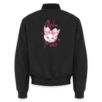 Alpha Katze mit rosa Schleife und Herzen Male - Unisex Bomberjacke - Schwarz - Hinten - AI Model Male 185 light (185cm)