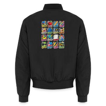 Bunte Schulutensilien Collage - Unisex Bomberjacke - Schwarz - Hinten - AI Model Male 185 light (185cm)