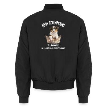 Aussie Welpe Korb Pyjama - Unisex Bomberjacke - Schwarz - Hinten - AI Model Male 185 light (185cm)
