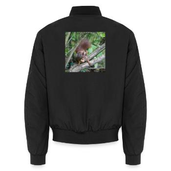 Eichhörnchen am Ast mit Nuss - Unisex Bomberjacke - Schwarz - Hinten - AI Model Male 185 light (185cm)