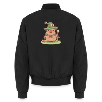 Niedlicher Capybara-Druidenzauberer mit magischem Stab - Unisex Bomberjacke - Schwarz - Hinten - AI Model Male 185 light (185cm)