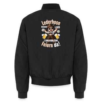 Lederhosen Volksfest Tracht Bayern Feiern Spruch - Unisex Bomberjacke - Schwarz - Hinten - AI Model Male 185 light (185cm)