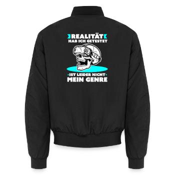 VR‑Schädel: Realität Nicht Mein Genre - Unisex Bomberjacke - Schwarz - Hinten - AI Model Male 185 light (185cm)