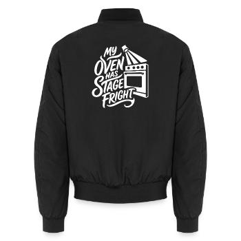 Stage Fright – Lampenfieber Humor - Unisex Bomberjacke - Schwarz - Hinten - AI Model Male 185 light (185cm)
