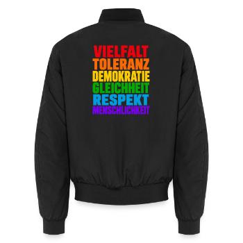 Vielfalt Toleranz Demokratie – Regenbogen Spruch - Unisex Bomberjacke - Schwarz - Hinten - AI Model Male 185 light (185cm)
