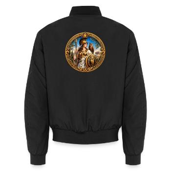 Athene mit Speer, Schild und Eulen - Unisex Bomberjacke - Schwarz - Hinten - AI Model Male 185 light (185cm)