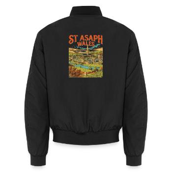 St Asaph Wales Cathedral City Skyline - Unisex Bomberjacke - Schwarz - Hinten - AI Model Male 185 light (185cm)