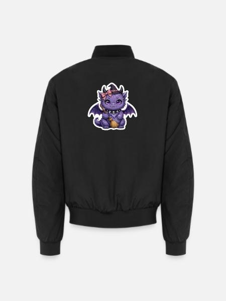 Lila Fledermaushexe mit Besen - Unisex Bomberjacke - Schwarz