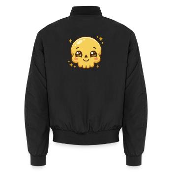 Goldener Kawaii-Schädel mit funkelnden Augen und Röte - Unisex Bomberjacke - Schwarz - Hinten - AI Model Male 185 light (185cm)