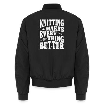 Knitting makes everything better - Unisex Bomberjacke - Schwarz - Hinten - AI Model Male 185 light (185cm)