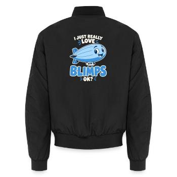 Ich liebe Blimps – fröhliche Luftschiff-Karikatur - Unisex Bomberjacke - Schwarz - Hinten - AI Model Male 185 light (185cm)