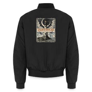 Lighthouse After Dark Leuchtturm Küste - Unisex Bomberjacke - Schwarz - Hinten - AI Model Male 185 light (185cm)