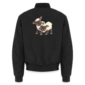 Schafe -Zwillingslämmer im Kuschelmodus Rhönschafe - Unisex Bomberjacke - Schwarz - Hinten - AI Model Male 185 light (185cm)