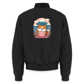 Cute Shiba Dog Fuji Mountain Japan Design - Unisex Bomberjacke - Schwarz - Hinten - AI Model Male 185 light (185cm)