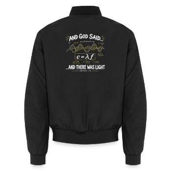Und Gott sagte, es gäbe leichte Wissenschaft und Glauben - Unisex Bomberjacke - Schwarz - Hinten - AI Model Male 185 light (185cm)