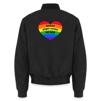 ABSOLUT GEGEN RECHTS, STATEMENT GEGEN AFD UND NZS - Unisex Bomberjacke - Schwarz - Hinten - AI Model Male 185 light (185cm)