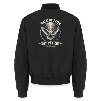 Walk By Faith Dove - Unisex Bomberjacke - Schwarz - Hinten - AI Model Male 185 light (185cm)