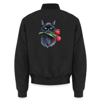 Cat Noir mit roter Tulpe - Unisex Bomberjacke - Schwarz - Hinten - AI Model Male 185 light (185cm)