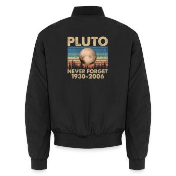 Pluto Zwergplanet Astronomie Weltraum Never Forget - Unisex Bomberjacke - Schwarz - Hinten - AI Model Male 185 light (185cm)
