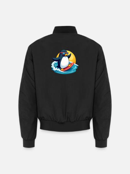 Cool Surfing Penguin Summer Beach Design - Unisex Bomberjacke - Schwarz
