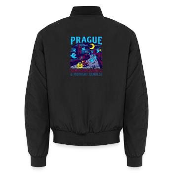 Dachshund Prague Bohemian Haunts Midnight Rambles - Unisex Bomberjacke - Schwarz - Hinten - AI Model Male 185 light (185cm)