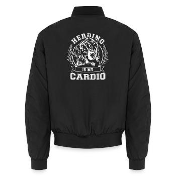 Australian Shepherd Herding is my Cardio Wilsigns - Unisex Bomberjacke - Schwarz - Hinten - AI Model Male 185 light (185cm)