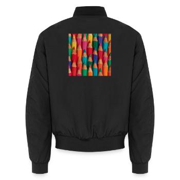 Mehrfarbige Bleistiftpalette - Unisex Bomberjacke - Schwarz - Hinten - AI Model Male 185 light (185cm)