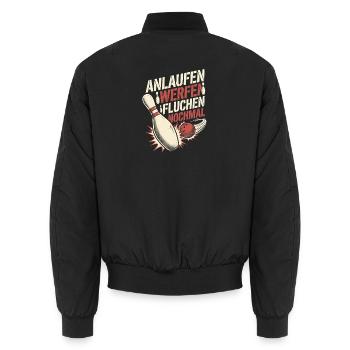 Bowling Anlaufen Werfen Fluchen Nochmal Spruch - Unisex Bomberjacke - Schwarz - Hinten - AI Model Male 185 light (185cm)