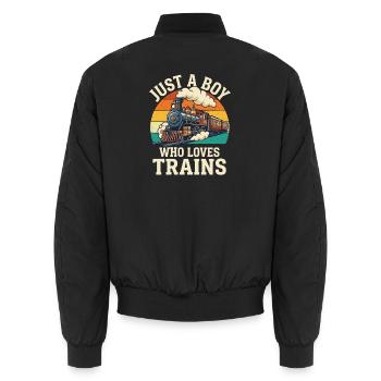 Just a Boy, der Züge liebt – Train Lover Railroad - Unisex Bomberjacke - Schwarz - Hinten - AI Model Male 185 light (185cm)