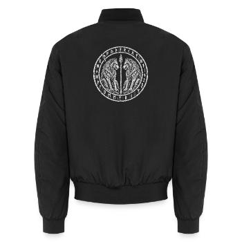 Zwei Wölfe und der Speer – Runenkreis - Unisex Bomberjacke - Schwarz - Hinten - AI Model Male 185 light (185cm)