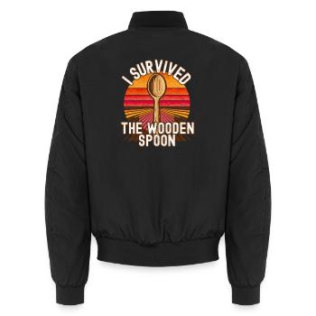 Ich habe das Retro-Design des Holzlöffels überlebt - Unisex Bomberjacke - Schwarz - Hinten - AI Model Male 185 light (185cm)
