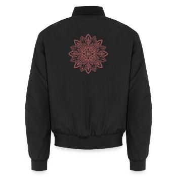 Karmesinrote Mandala-Blüte - Unisex Bomberjacke - Schwarz - Hinten - AI Model Male 185 light (185cm)