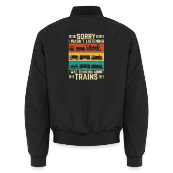 Ich dachte an Züge – lustiger Zugliebhaber - Unisex Bomberjacke - Schwarz - Hinten - AI Model Male 185 light (185cm)