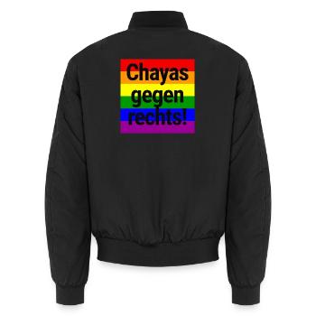 CHAYAS GEGEN RECHTS, BUNTER REGENBOGEN, QUEER - Unisex Bomberjacke - Schwarz - Hinten - AI Model Male 185 light (185cm)