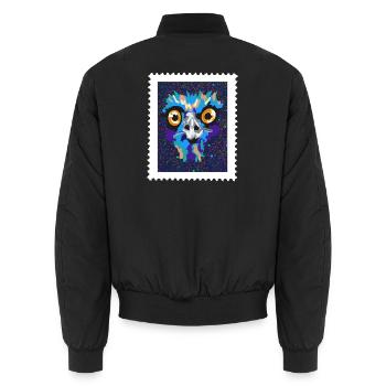 Buntes Emu Vogelgesicht im Neon-Splatter - Unisex Bomberjacke - Schwarz - Hinten - AI Model Male 185 light (185cm)