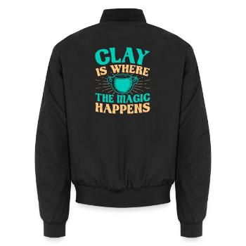 Gifts For Pottery Makers Clay Magic Happens - Unisex Bomberjacke - Schwarz - Hinten - AI Model Male 185 light (185cm)