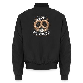 Zack aufgebrezelt Brezel Edelweiß Trachtenshirt - Unisex Bomberjacke - Schwarz - Hinten - AI Model Male 185 light (185cm)