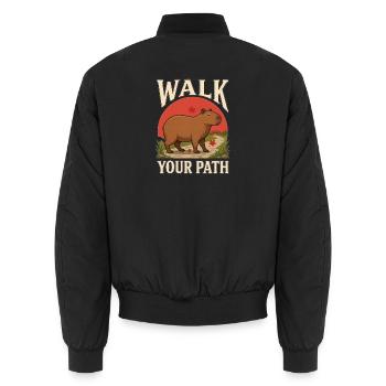 Walk Your Path Capybara – Stoisches Naturdesign - Unisex Bomberjacke - Schwarz - Hinten - AI Model Male 185 light (185cm)