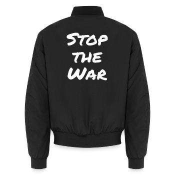 Stop the war - Unisex Bomberjacke - Schwarz - Hinten - AI Model Male 185 light (185cm)