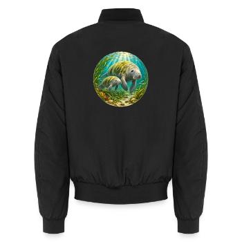 Manatee Mother and Calf Underwater  - Unisex Bomberjacke - Schwarz - Hinten - AI Model Male 185 light (185cm)