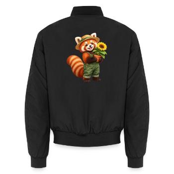 Roter Panda-Gärtner mit Sonnenblume - Unisex Bomberjacke - Schwarz - Hinten - AI Model Male 185 light (185cm)