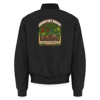 Grown Not Bought Garten-Illustration - Unisex Bomberjacke - Schwarz - Hinten - AI Model Male 185 light (185cm)