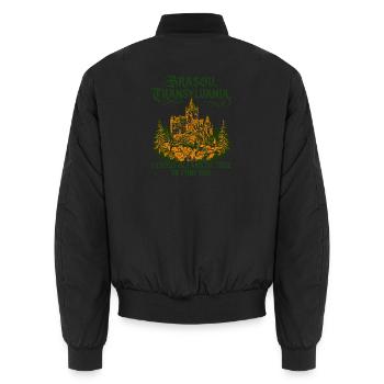 Of Brasov Transylvania Gothic Castle Typography - Unisex Bomberjacke - Schwarz - Hinten - AI Model Male 185 light (185cm)