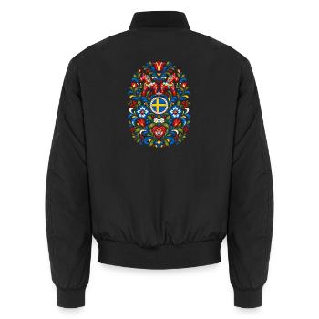 Schweden | Dalapferd & Volkskunst - Unisex Bomberjacke - Schwarz - Hinten - AI Model Male 185 light (185cm)