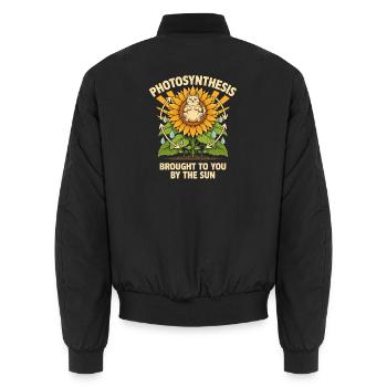 Lustiges Photosynthese-Katzen-Sonnenblumen-Design - Unisex Bomberjacke - Schwarz - Hinten - AI Model Male 185 light (185cm)