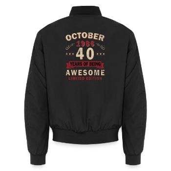 Oktober 1986 Jahrgang Retro Geburtstag Geschenk - Unisex Bomberjacke - Schwarz - Hinten - AI Model Male 185 light (185cm)