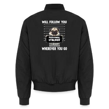 Lustiges Mops T, ideales Outfit für Gassi Runden  - Unisex Bomberjacke - Schwarz - Hinten - AI Model Male 185 light (185cm)